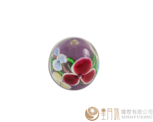 A级琉璃三兰+水草圆珠-紫-14mm-1入(剩9颗,)