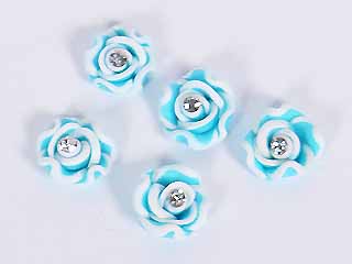 手工特製花~8#白邊鑽花-水藍-5顆