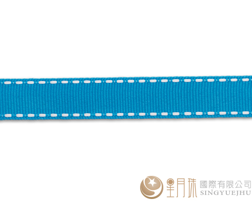 湖水蓝+白虚线-罗纹缎带-5分-75尺