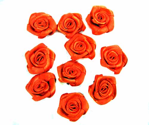 緞帶玫瑰花-橘紅色-10入