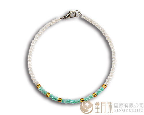 DIY日本珠鋼圈手鍊材料包-白綠金(A001)