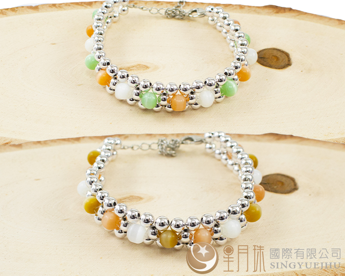 DIY銀珠貓眼石手鍊-1入(A0021)
