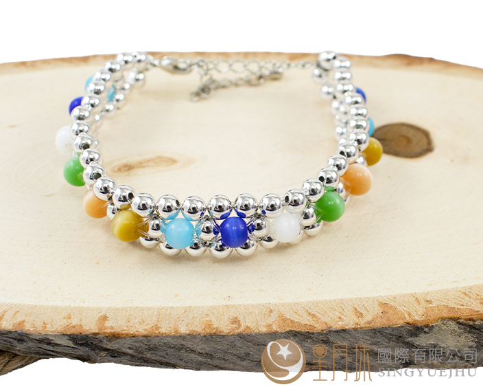 DIY銀珠貓眼石手鍊-1入(A0021)