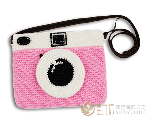 手鉤毛線-可愛相機側背包-粉紅(C0041)