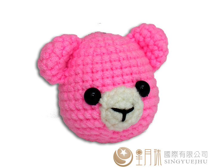 手鉤-可愛小熊頭鎖圈-粉(C0013)