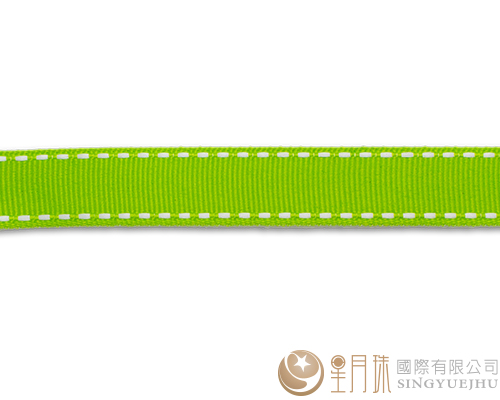果绿+白虚线-罗纹缎带-5分-75尺