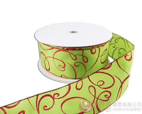 金蔥花紋緞帶-6cm綠+紅(大捲)